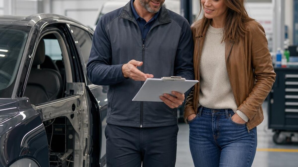 Collision repair advisor reviewing an estimate with a car owner