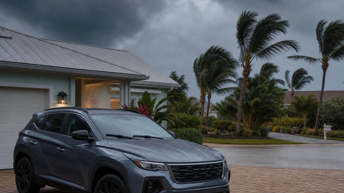 SUV parked safely before a Florida tropical storm